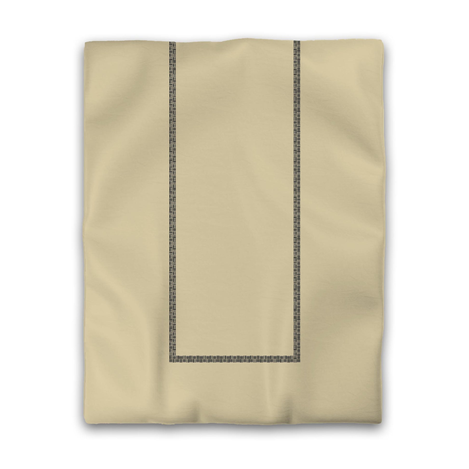 Desert Sand Cotton Sateen Duvet Cover, Black Double Weave Motif Print, Classic Border, Twin (width x length) 70 x 90 inches / 178 x 229 cm