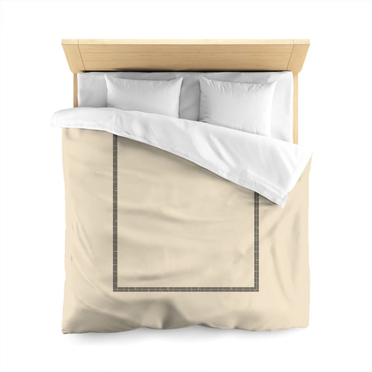 Beige Microfiber Duvet Cover, Black Double Weave Motif Print, Classic Border, Queen (width x length) 88 x 88 inches / 224 x 224 cm