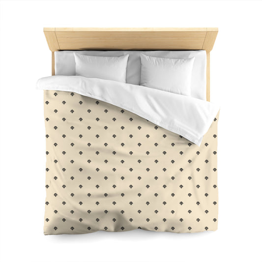 Beige Microfiber Duvet Cover, Black Hand-painted Swizzle Motif Print, Queen (width x length) 88 x 88 inches / 224 x 224 cm