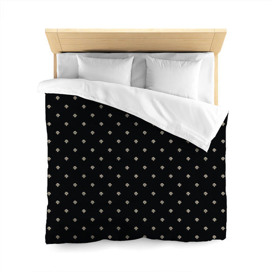Black Microfiber Duvet Cover, Beige Hand-painted Swizzle Motif Print, Queen (width x length) 88 x 88 inches / 224 x 224 cm