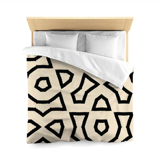 Beige Microfiber Duvet Cover, Bold Black Graphic, Queen (width x length) 88 x 88 inches / 224 x 224 cm