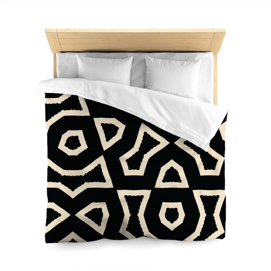 Black Microfiber Duvet Cover, Bold Beige Graphic, Queen (width x length) 88 x 88 inches / 224 x 224 cm