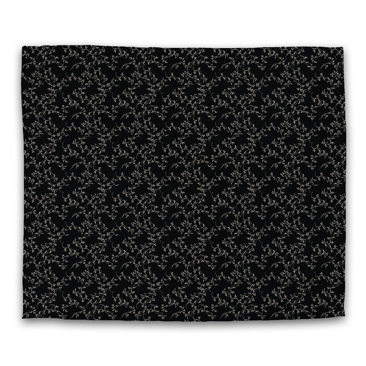 Black Cotton Sateen Duvet Cover, Beige Hand-painted Vine Print, King (width x length) 106 x 92 inches / 269 x  234 cm