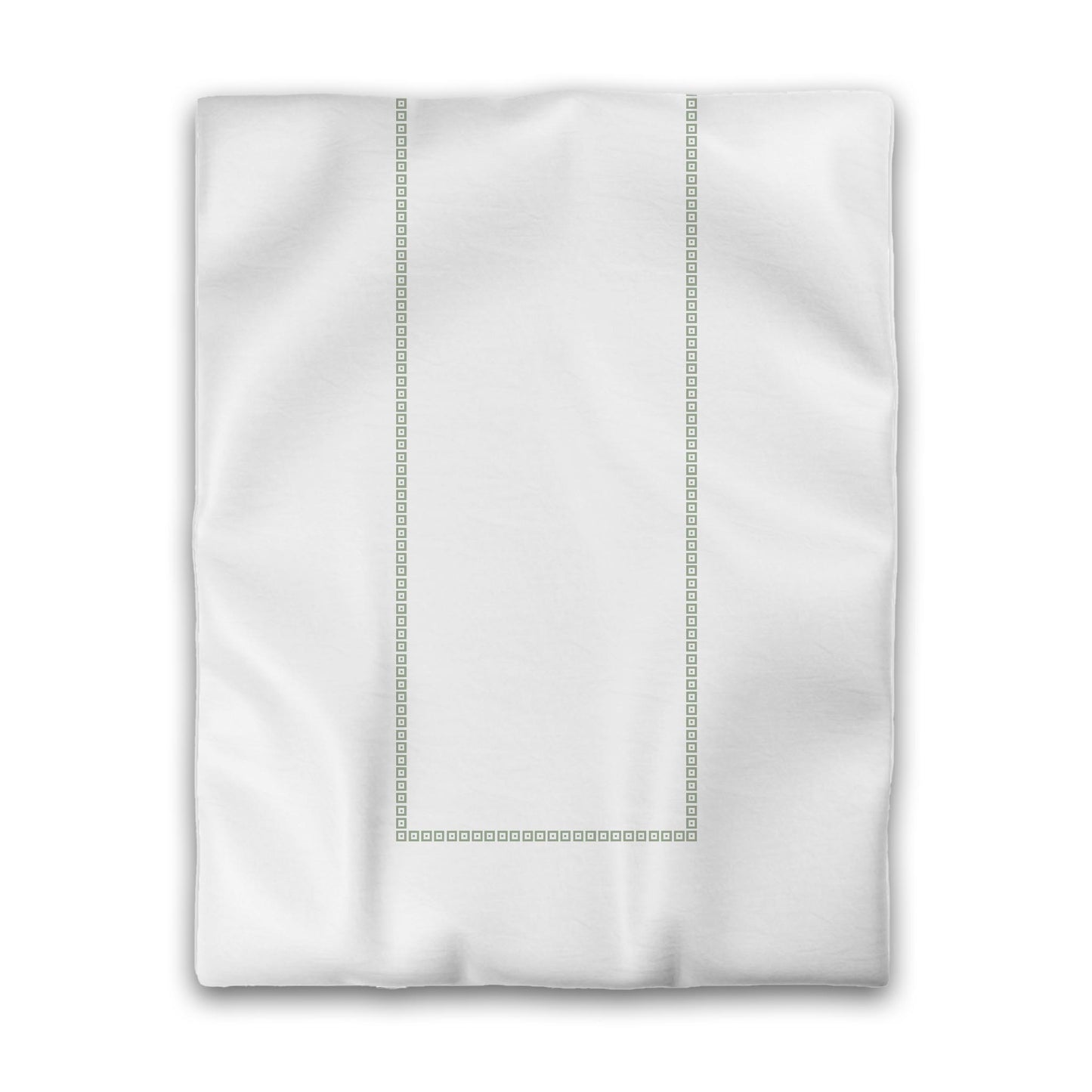 Off-white Cotton Sateen Duvet Cover, Green Repeating Square Motif Print, Classic Border, Twin (width x length) 70 x 90 inches / 178 x 229 cm