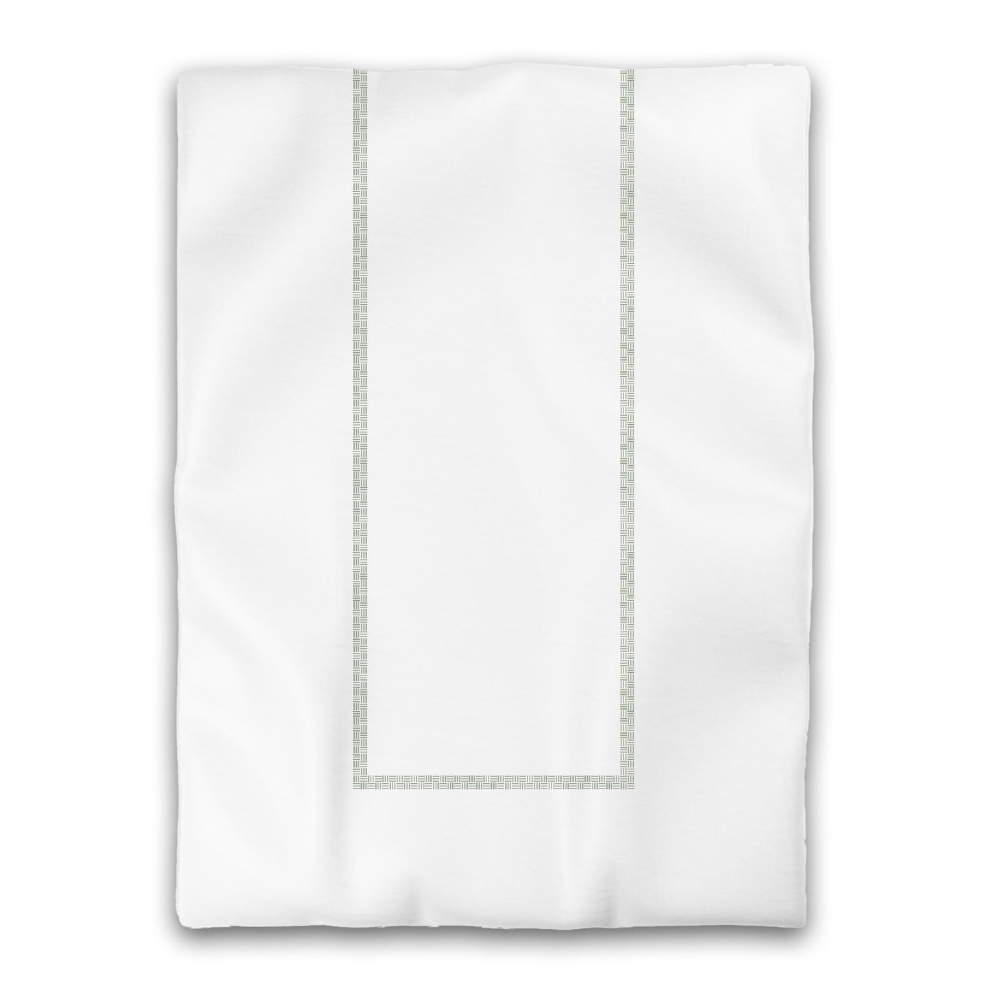 White Microfiber Duvet Cover, Green Double Weave Motif Print, Classic Border, Twin XL (width x length) 68 x 92 inches /  173 x 234 cm