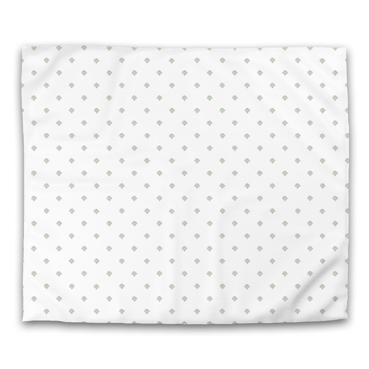 Off-white Cotton Sateen Duvet Cover, Green Hand-painted Swizzle Motif Print | CSDU-1052-171