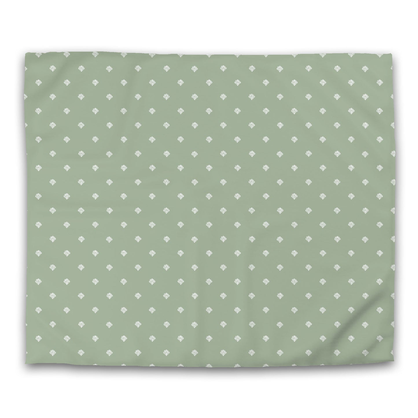Green Cotton Sateen Duvet Cover, Off-white Hand-painted Swizzle Motif Print | CSDU-1052-172