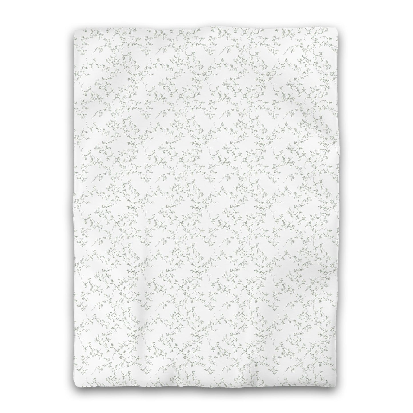 White Microfiber Duvet Cover, Green Hand-painted Vine Print, Twin XL (width x length) 68 x 92 inches /  173 x 234 cm