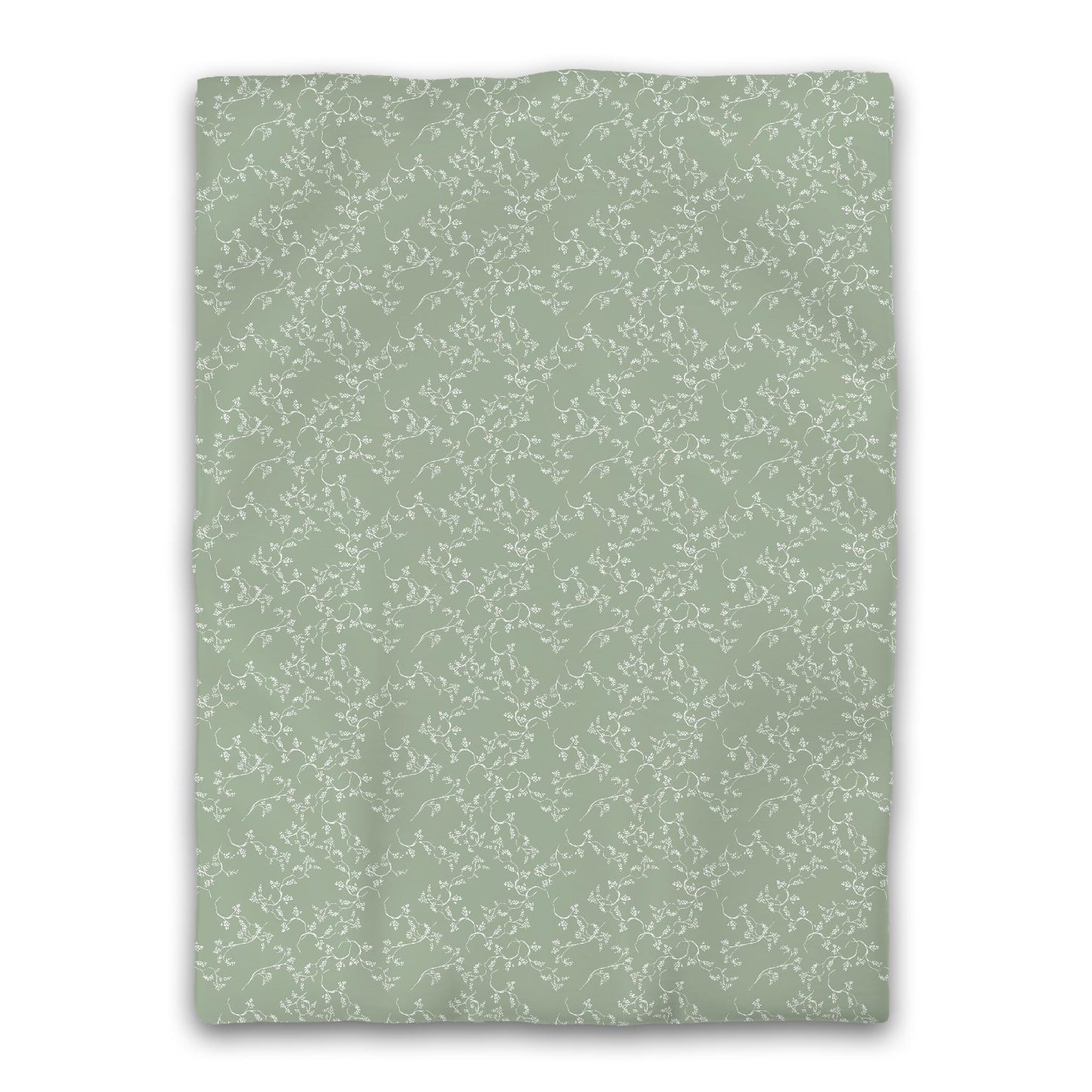 Green Microfiber Duvet Cover, White Hand-painted Vine Print, Twin XL (width x length) 68 x 92 inches /  173 x 234 cm
