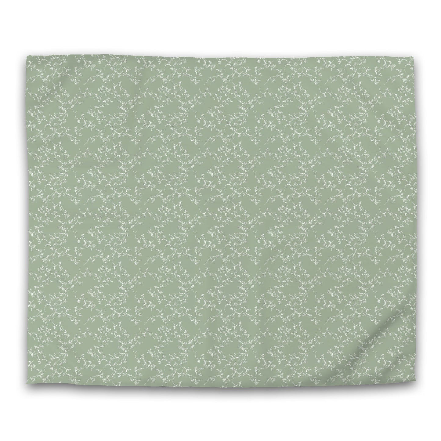 Green Microfiber Duvet Cover, White Hand-painted Vine Print | MFDU-1052-182