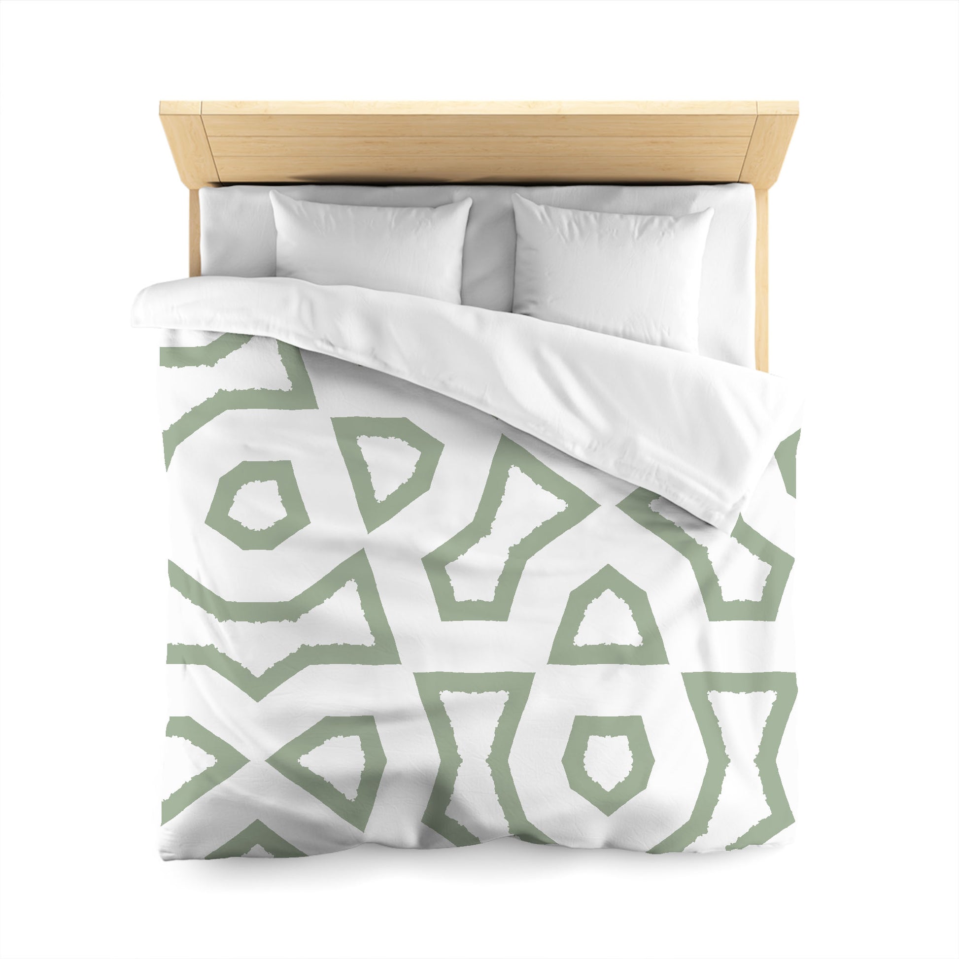 Off-white Cotton Sateen Duvet Cover, Bold Green Graphic, Queen (width x length) 90 x 90 inches / 229 x 229 cm