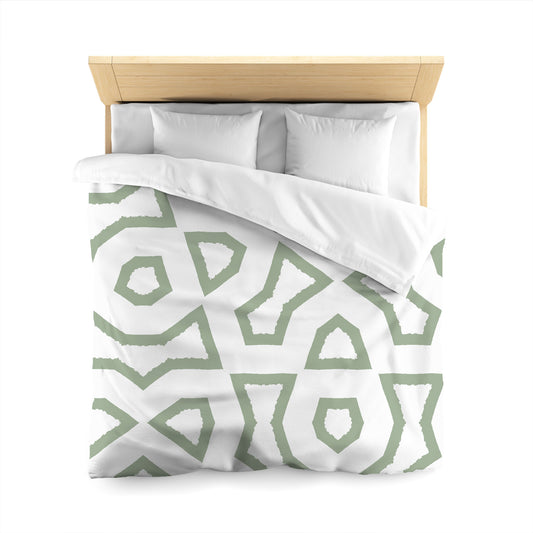 White Microfiber Duvet Cover, Bold Green Graphic, Queen (width x length) 88 x 88 inches / 224 x 224 cm