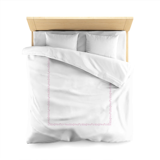 White Microfiber Duvet Cover, Pink Hand-painted Dab Motif Print, Classic Border, Queen (width x length) 88 x 88 inches / 224 x 224 cm
