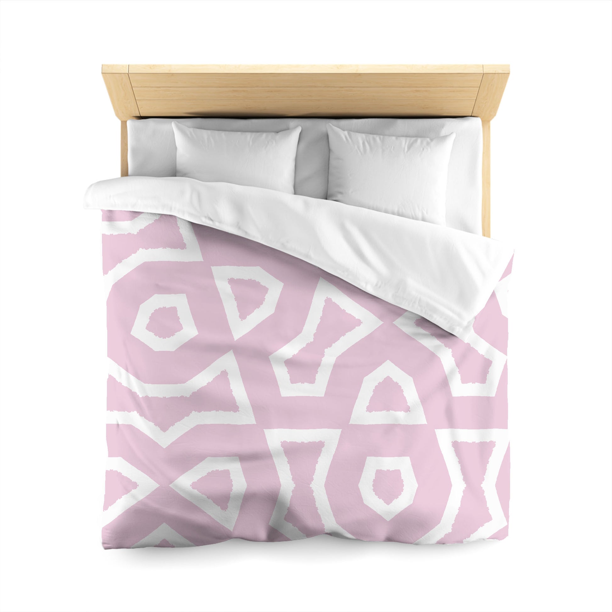 Pink Microfiber Duvet Cover, Bold White Graphic, Queen (width x length) 88 x 88 inches / 224 x 224 cm