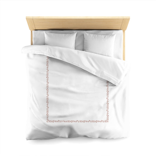 White Microfiber Duvet Cover, Salmon Hand-painted Dab Motif Print, Classic Border, Queen (width x length) 88 x 88 inches / 224 x 224 cm