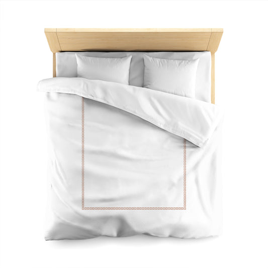 White Microfiber Duvet Cover, Salmon Repeating Square Motif Print, Classic Border, Queen (width x length) 88 x 88 inches / 224 x 224 cm