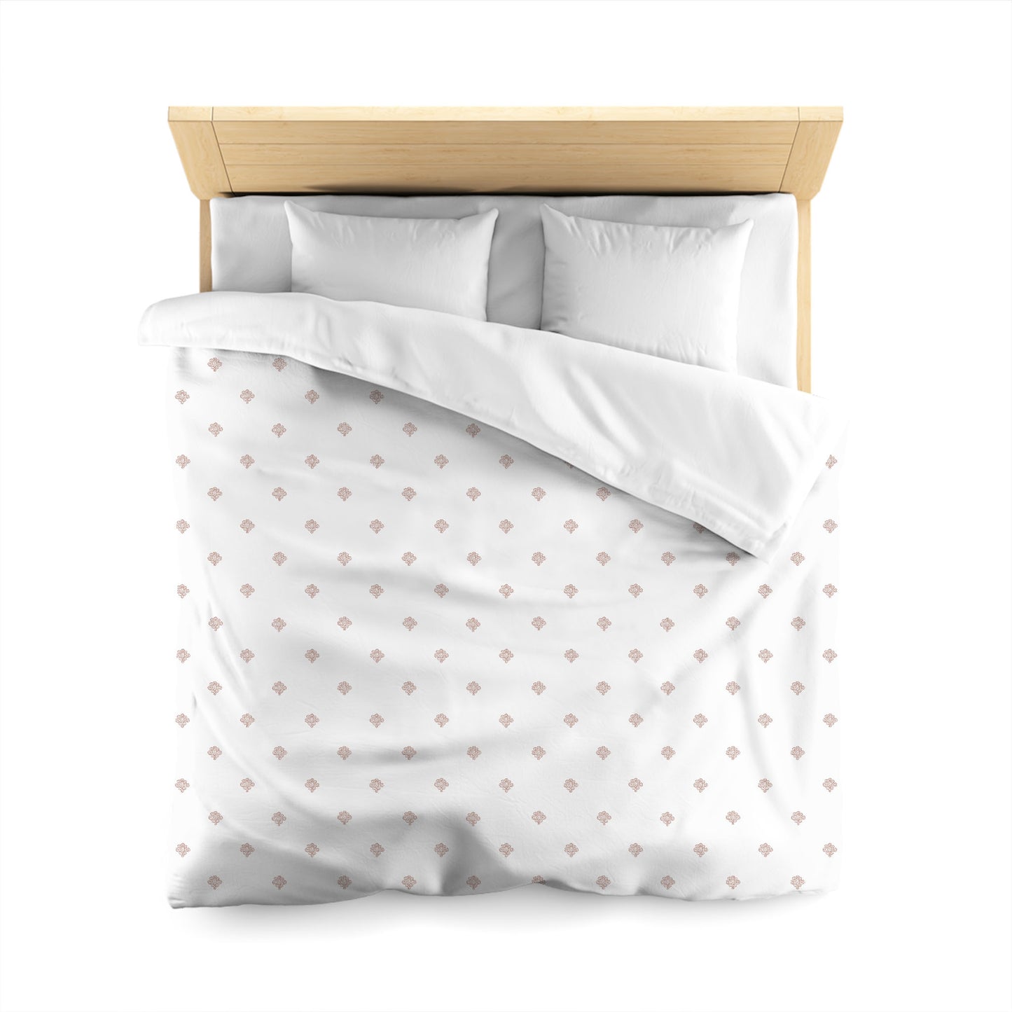 White Microfiber Duvet Cover, Salmon Hand-painted Swizzle Motif Print, Queen (width x length) 88 x 88 inches / 224 x 224 cm