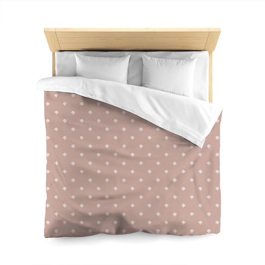 Salmon Microfiber Duvet Cover, White Hand-painted Swizzle Motif Print, Queen (width x length) 88 x 88 inches / 224 x 224 cm