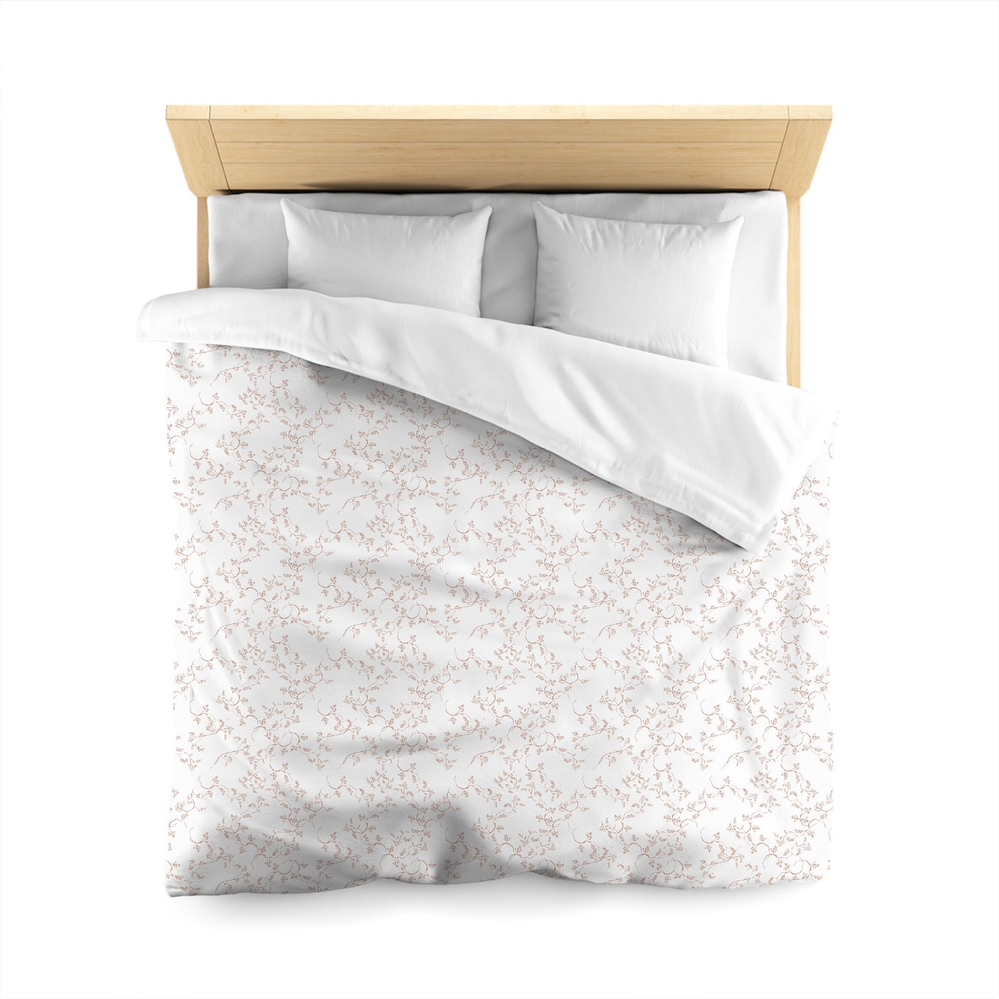 Off-white Cotton Sateen Duvet Cover, Salmon Hand-painted Vine Print, Queen (width x length) 90 x 90 inches / 229 x 229 cm