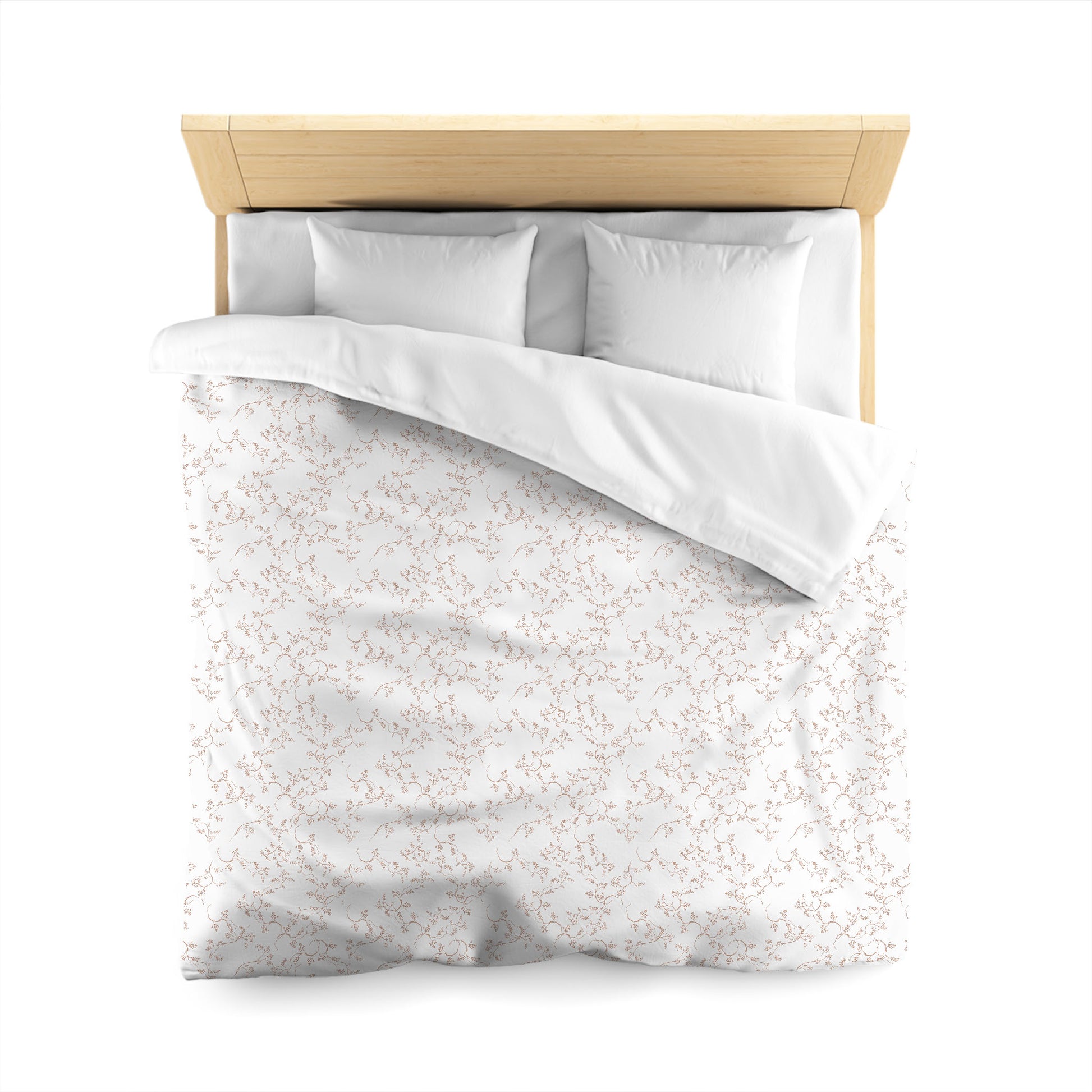 Off-white Cotton Sateen Duvet Cover, Salmon Hand-painted Vine Print, Queen (width x length) 90 x 90 inches / 229 x 229 cm