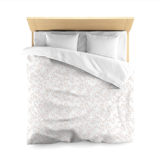 White Microfiber Duvet Cover, Salmon Hand-painted Vine Print, Queen (width x length) 88 x 88 inches / 224 x 224 cm