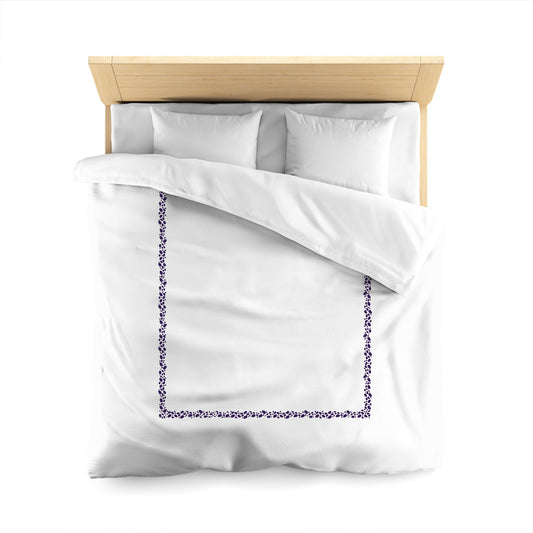 Off-white Cotton Sateen Duvet Cover, Purple Hand-painted Dab Motif Print, Classic Border, Queen (width x length) 90 x 90 inches / 229 x 229 cm
