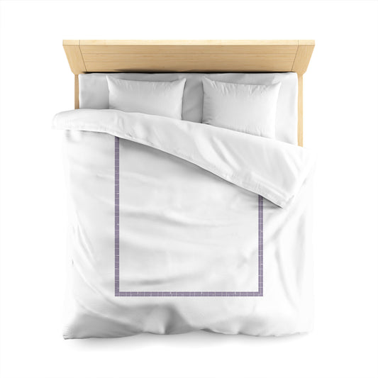 White Microfiber Duvet Cover, Purple Double Weave Motif Print, Classic Border, Queen (width x length) 88 x 88 inches / 224 x 224 cm
