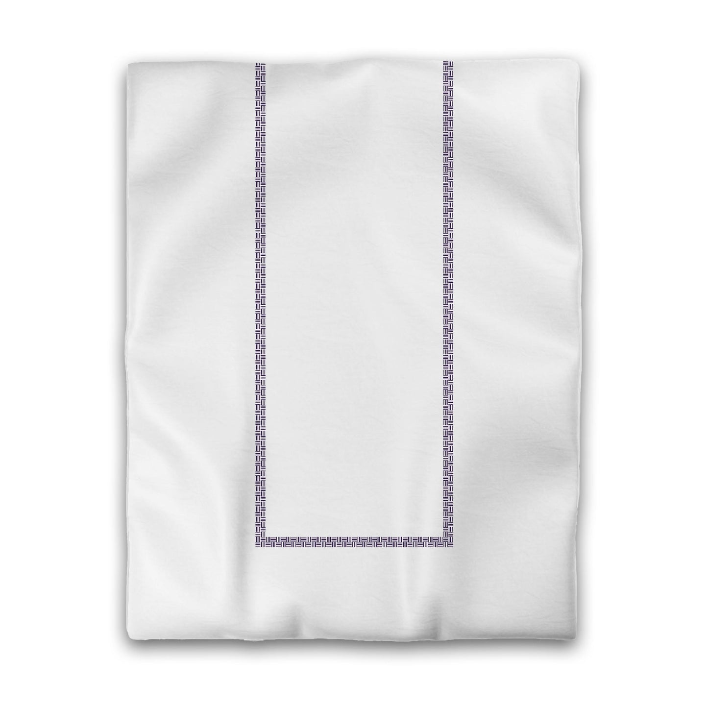 White Microfiber Duvet Cover, Purple Double Weave Motif Print, Classic Border, Twin (width x length) 68 x 88 inches / 173 x 224 cm