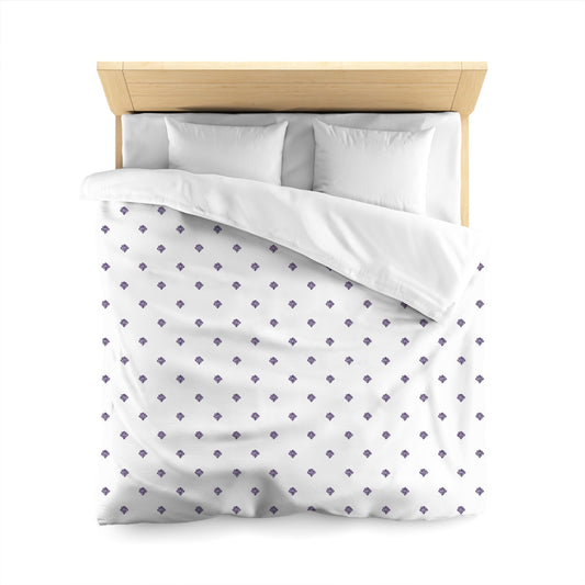 White Microfiber Duvet Cover, Purple Hand-painted Swizzle Motif Print, Queen (width x length) 88 x 88 inches / 224 x 224 cm