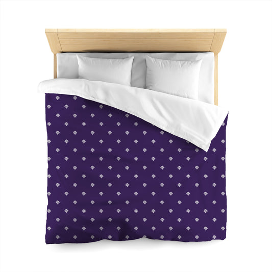 Purple Microfiber Duvet Cover, White Hand-painted Swizzle Motif Print, Queen (width x length) 88 x 88 inches / 224 x 224 cm