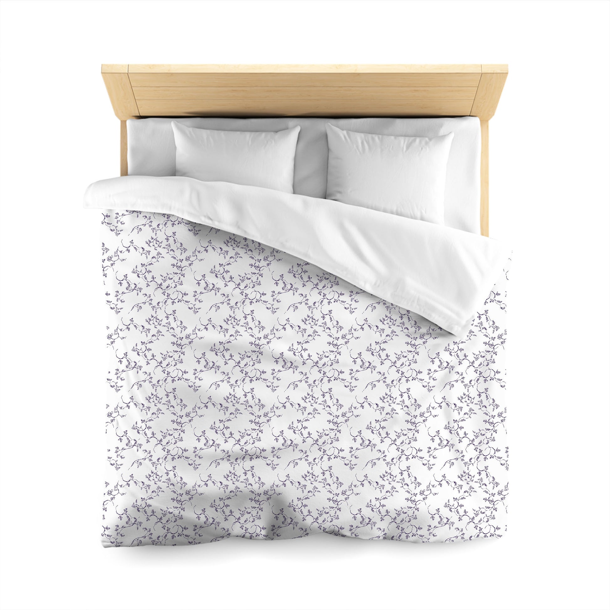 Off-white Cotton Sateen Duvet Cover, Purple Hand-painted Vine Print, Queen (width x length) 90 x 90 inches / 229 x 229 cm