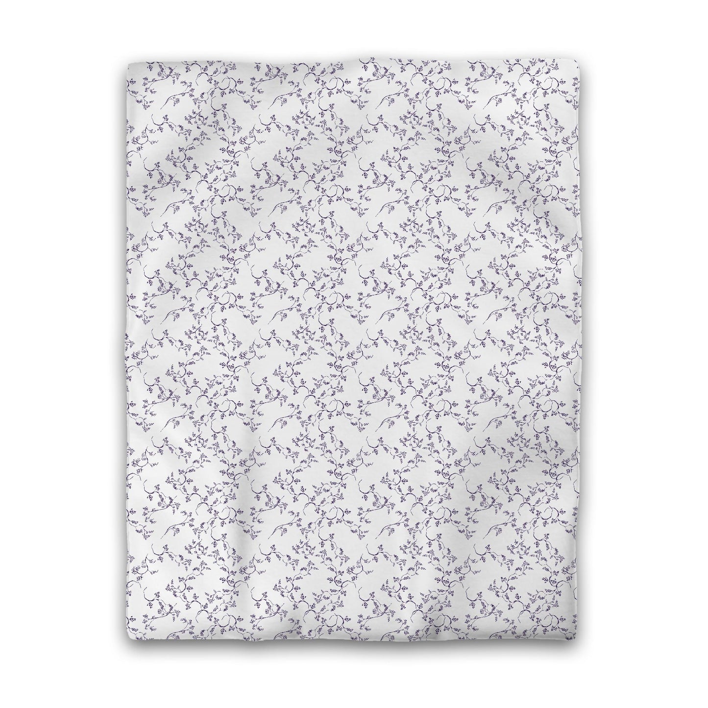 Off-white Cotton Sateen Duvet Cover, Purple Hand-painted Vine Print, Twin (width x length) 70 x 90 inches / 178 x 229 cm