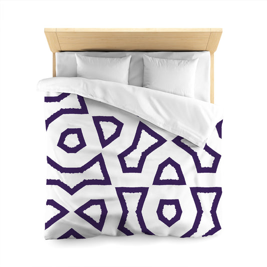 Off-white Cotton Sateen Duvet Cover, Bold Purple Graphic, Queen (width x length) 90 x 90 inches / 229 x 229 cm