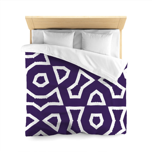 Purple Microfiber Duvet Cover, Bold White Graphic, Queen (width x length) 88 x 88 inches / 224 x 224 cm