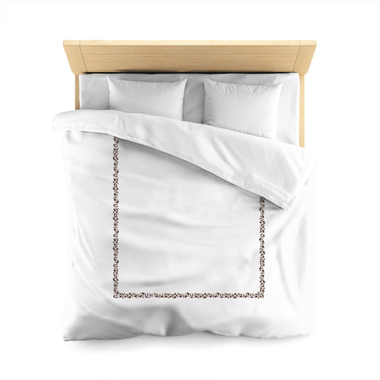 White Microfiber Duvet Cover, Brown Hand-painted Dab Motif Print, Classic Border, Queen (width x length) 88 x 88 inches / 224 x 224 cm