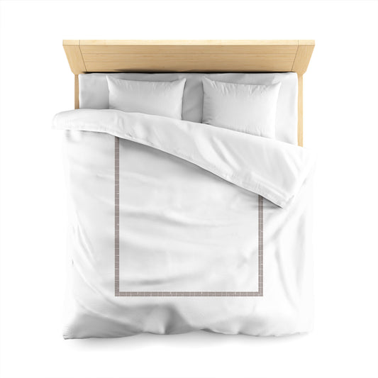 White Microfiber Duvet Cover, Brown Double Weave Motif Print, Classic Border, Queen (width x length) 88 x 88 inches / 224 x 224 cm