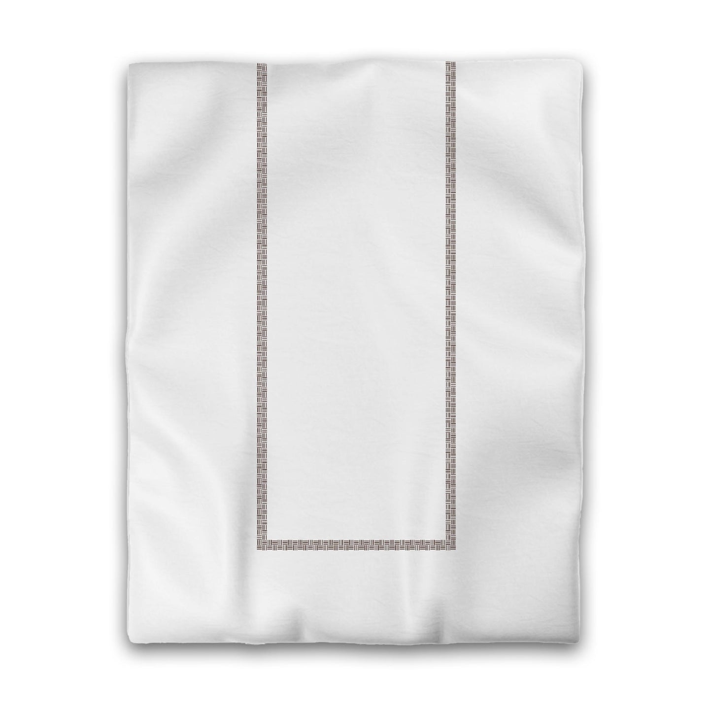 White Microfiber Duvet Cover, Brown Double Weave Motif Print, Classic Border, Twin (width x length) 68 x 88 inches / 173 x 224 cm