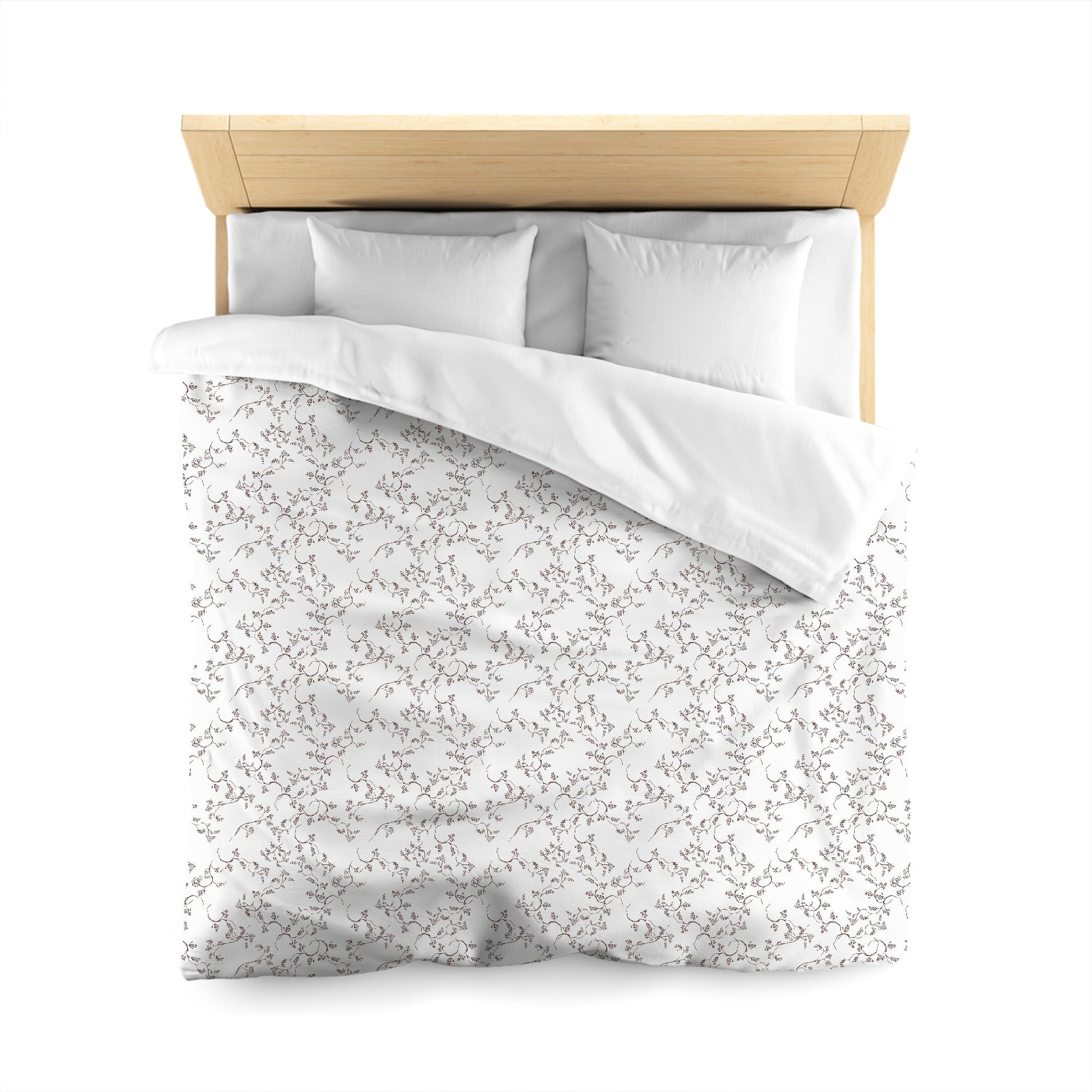 Off-white Cotton Sateen Duvet Cover, Brown Hand-painted Vine Print, Queen (width x length) 90 x 90 inches / 229 x 229 cm