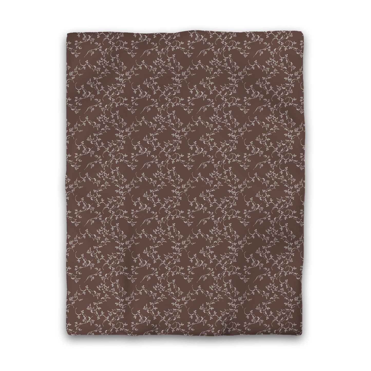 Brown Microfiber Duvet Cover, White Hand-painted Vine Print, Twin (width x length) 68 x 88 inches / 173 x 224 cm