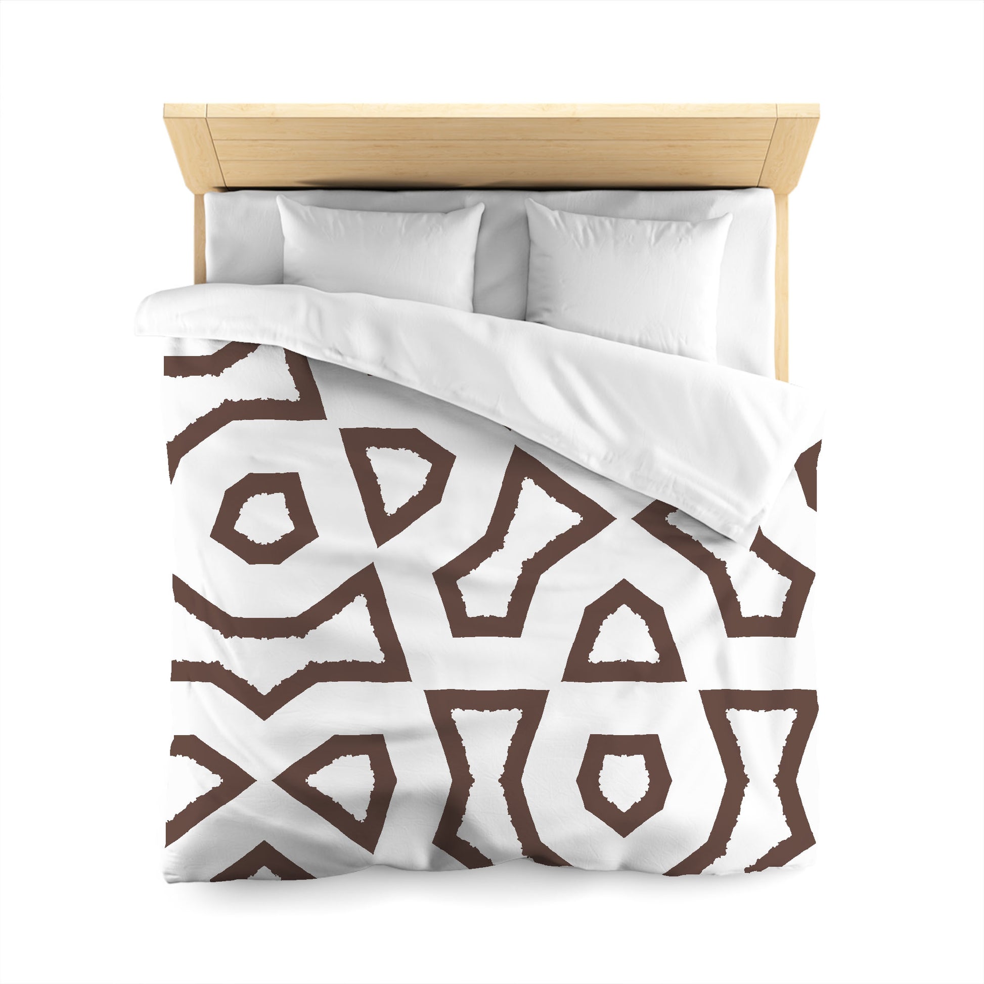 Off-white Cotton Sateen Duvet Cover, Bold Brown Graphic, Queen (width x length) 90 x 90 inches / 229 x 229 cm
