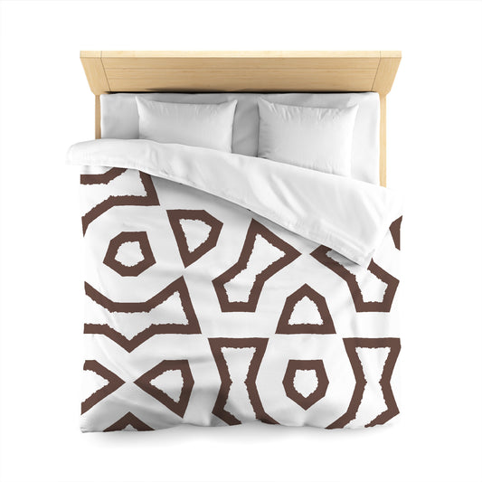 White Microfiber Duvet Cover, Bold Brown Graphic, Queen (width x length) 88 x 88 inches / 224 x 224 cm