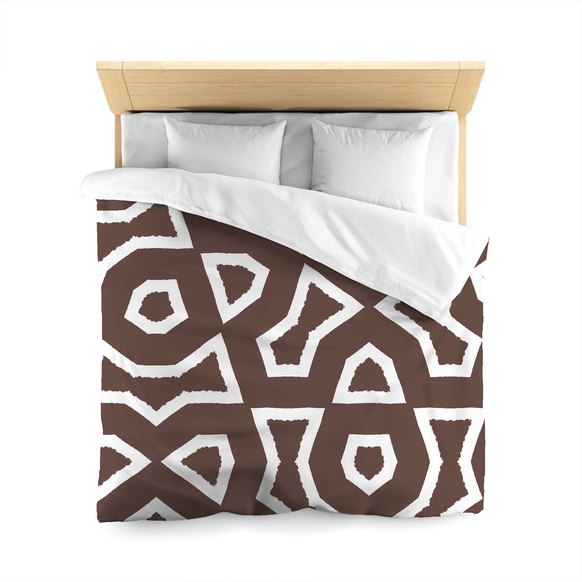 Brown Microfiber Duvet Cover, Bold White Graphic, Queen (width x length) 88 x 88 inches / 224 x 224 cm