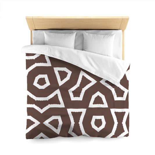 Brown Microfiber Duvet Cover, Bold White Graphic, Queen (width x length) 88 x 88 inches / 224 x 224 cm
