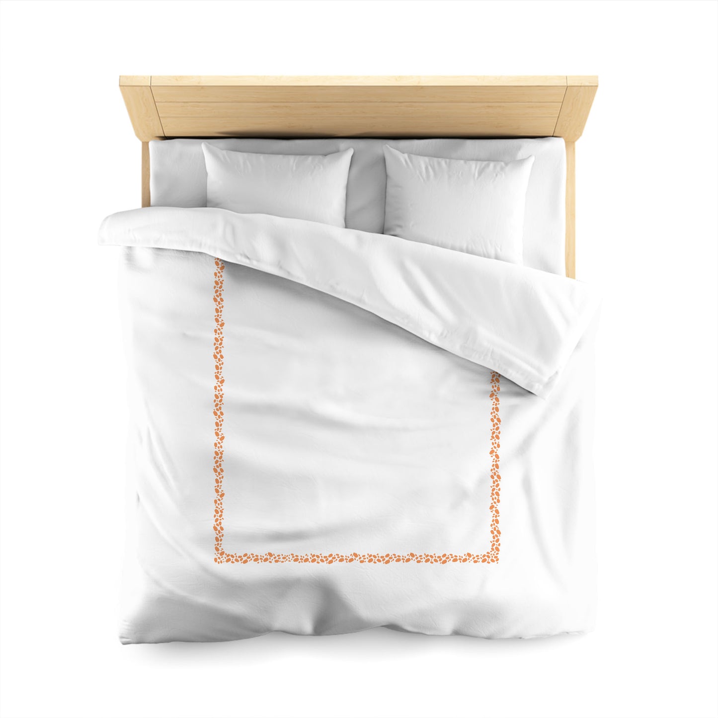 White Microfiber Duvet Cover, Orange Hand-painted Dab Motif Print, Classic Border, Queen (width x length) 88 x 88 inches / 224 x 224 cm