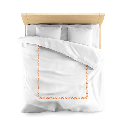 White Microfiber Duvet Cover, Orange Hand-painted Dab Motif Print, Classic Border, Queen (width x length) 88 x 88 inches / 224 x 224 cm