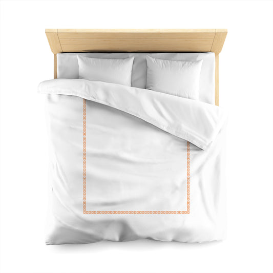 White Microfiber Duvet Cover, Orange Repeating Square Motif Print, Classic Border, Queen (width x length) 88 x 88 inches / 224 x 224 cm