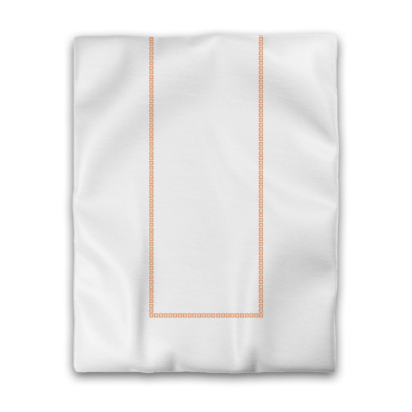 White Microfiber Duvet Cover, Orange Repeating Square Motif Print, Classic Border, Twin (width x length) 68 x 88 inches / 173 x 224 cm