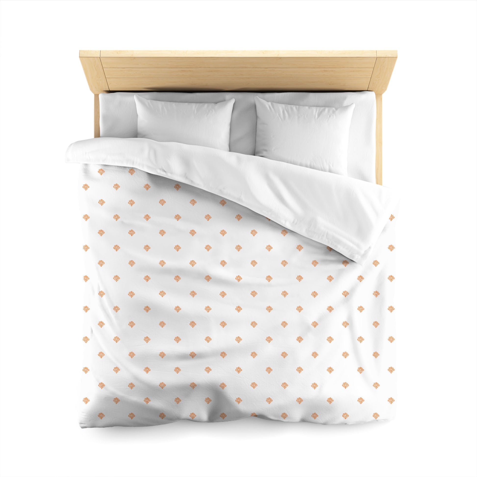 White Microfiber Duvet Cover, Orange Hand-painted Swizzle Motif Print, Queen (width x length) 88 x 88 inches / 224 x 224 cm