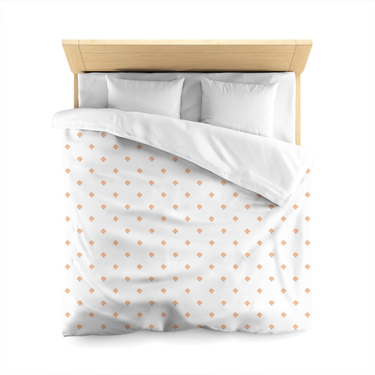 White Microfiber Duvet Cover, Orange Hand-painted Swizzle Motif Print, Queen (width x length) 88 x 88 inches / 224 x 224 cm