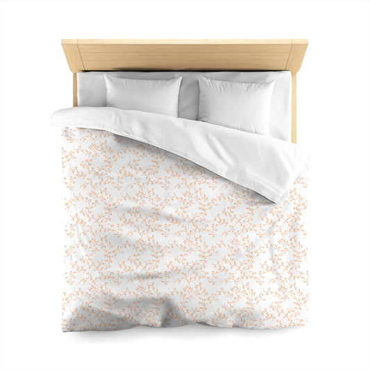 White Microfiber Duvet Cover, Orange Hand-painted Vine Print, Queen (width x length) 88 x 88 inches / 224 x 224 cm